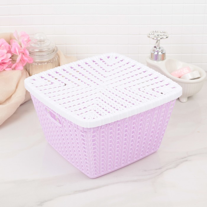 Контейнер для хранения с крышкой 22х22х13 см "Плетение", цвет МИКС