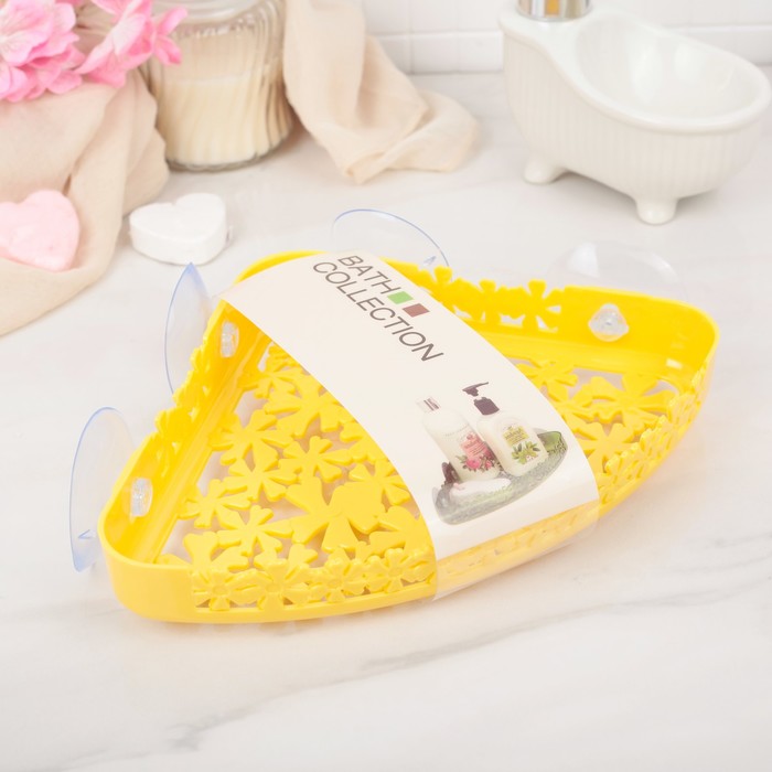 Полочка в ванную комнату угловая на присосках 17х17х3 см "Bath Collection", цвет МИКС