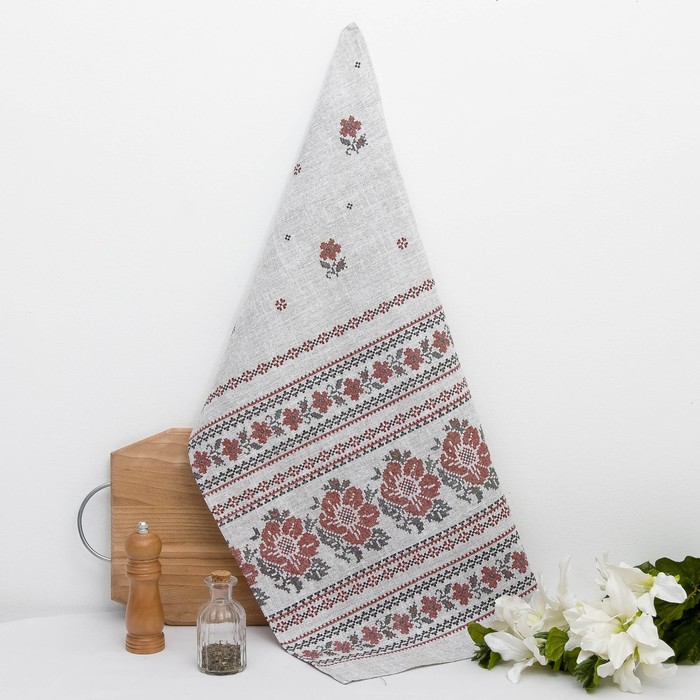 Полотенце "Вышивка маки" красн " рогожка наб.40х75 см,100 % хлопок,пл. 160 г/м2