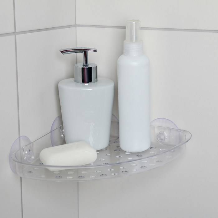 Полочка в ванную комнату угловая на присосках Bath Collection, 19×19×3 см, цвет МИКС