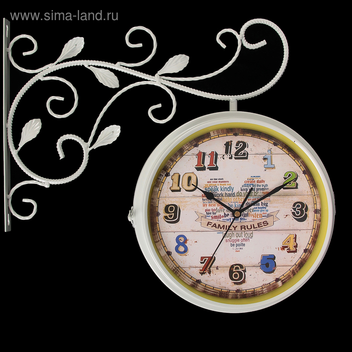 фото Часы настенные двойные, серия: садовые, "ретро сердечко", белые, d=24 см, 44х40 см