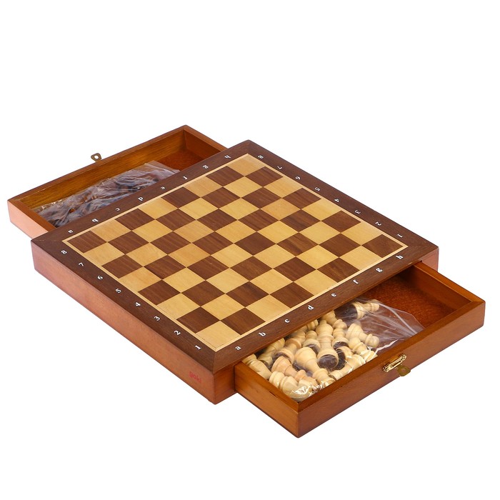 Шахматы деревянные, клетка 2.5 см, (фигуры от 2.5 см до 5.5 см), дно раздвижное, 26х26 см