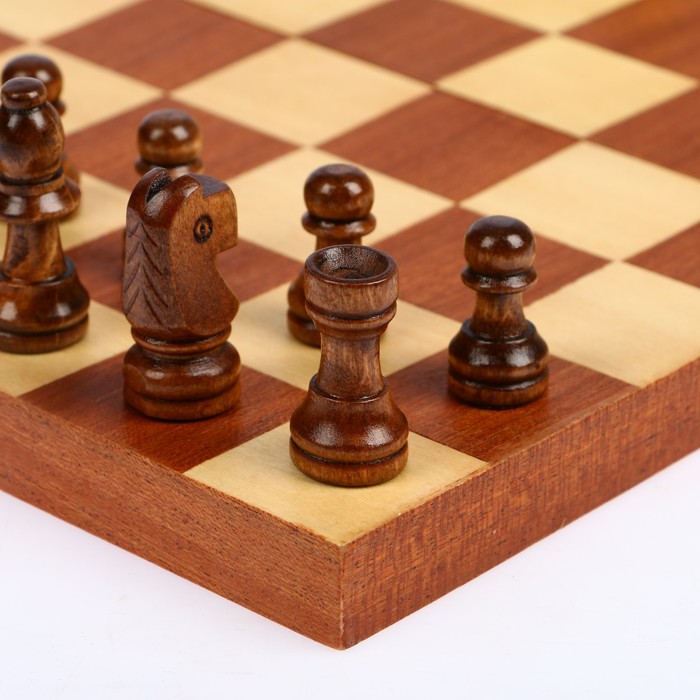 Шахматы деревянные, клетка 3.5 см, (фигуры от 2.5 см до 5.5 см), поле без краёв, 27х13.5 см