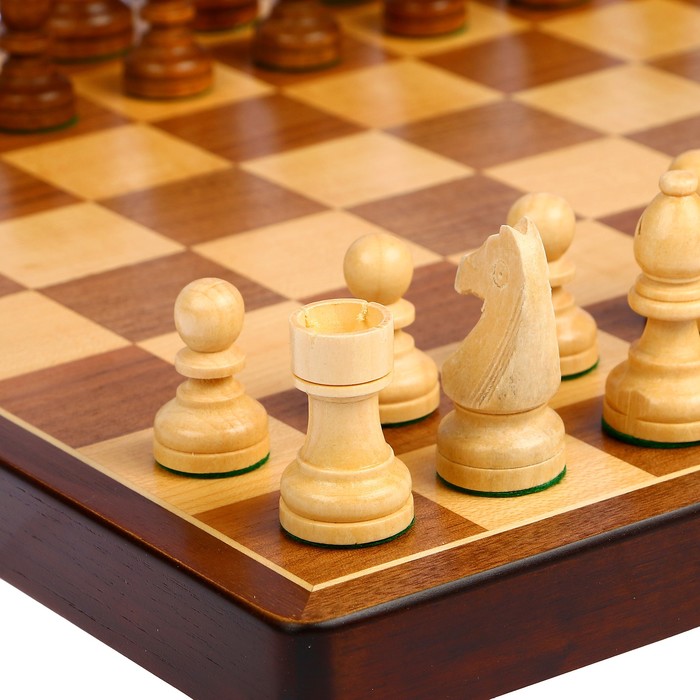 Шахматы деревянные, клетка 4 см, (фигуры от 4 см до 8 см с подложкой), 37.5х18.5 см