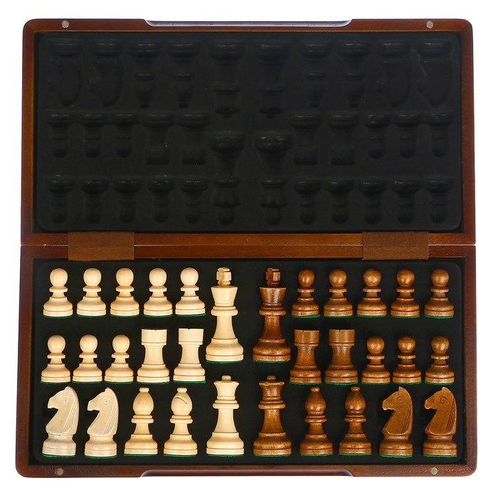 Шахматы деревянные, клетка 4 см, (фигуры от 4 см до 8 см с подложкой), 37.5х18.5 см