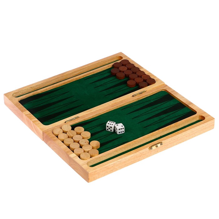 Нарды деревянные, фишка 1.5 см, кубик 1 см, зелёная подложка, 24х4.5х12х5 см