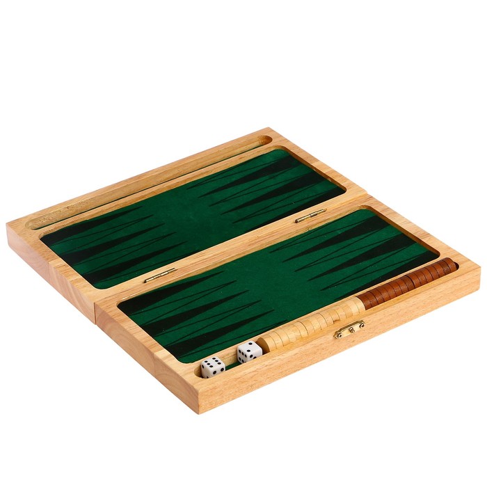 Нарды деревянные, фишка 1.5 см, кубик 1 см, зелёная подложка, 24х4.5х12х5 см
