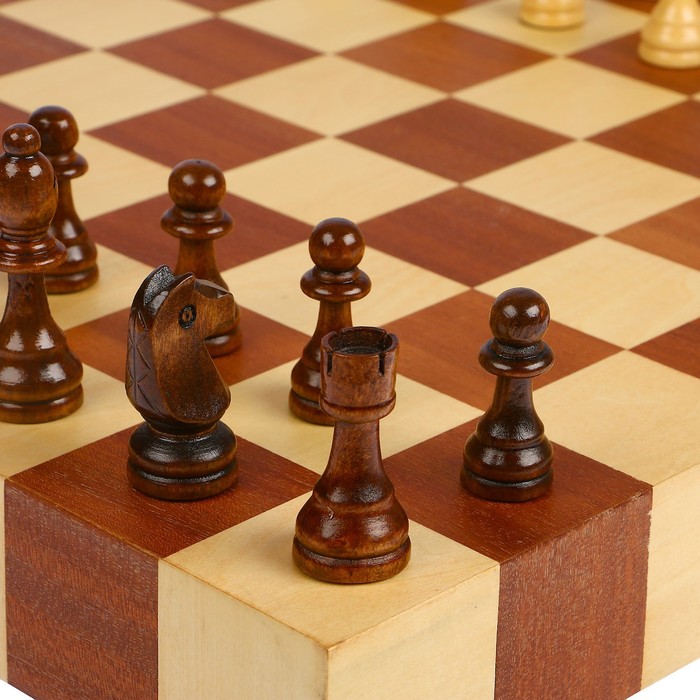 Набор игр 2в1: шашки (d=2.6см), шахматы (фигуры 4.5 - 9см), дерево, клетка 5см, 43х6х43см