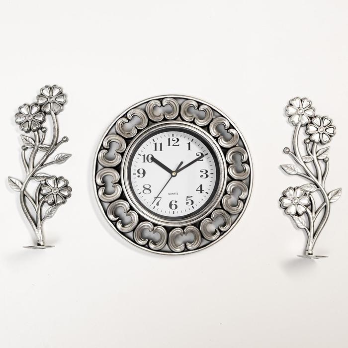 фото Часы настенные, серия: интерьер, "гафете", d=25 см, серебристые, 60х31 см