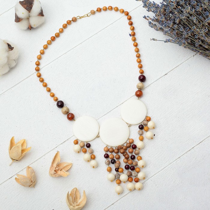 Колье ручная работа, деревянное "Рафаэлло с подвеской", цвет МИКС