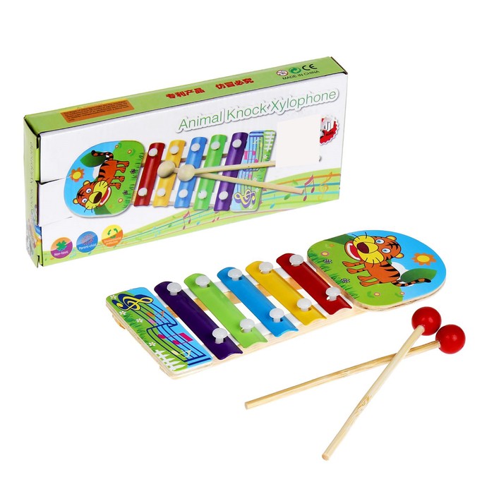 Игрушка музыкальная Металлофон малый "Тигренок на полянке", 5 тонов