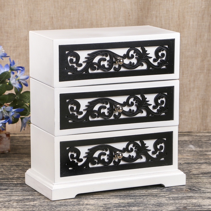 Шкатулка дерево "Комод резной поворотный" 3 ящика МИКС 26х24х12,5 см