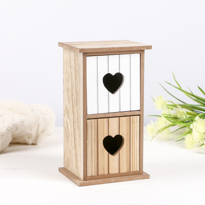 Шкатулка дерево "Комод 2 ящика. Сердечки" 21х12х10 см