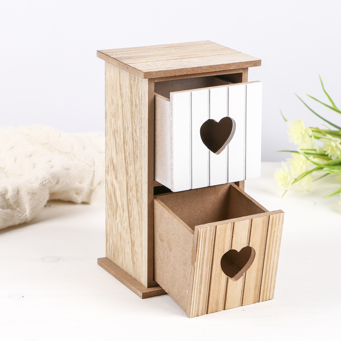 Шкатулка дерево "Комод 2 ящика. Сердечки" 21х12х10 см