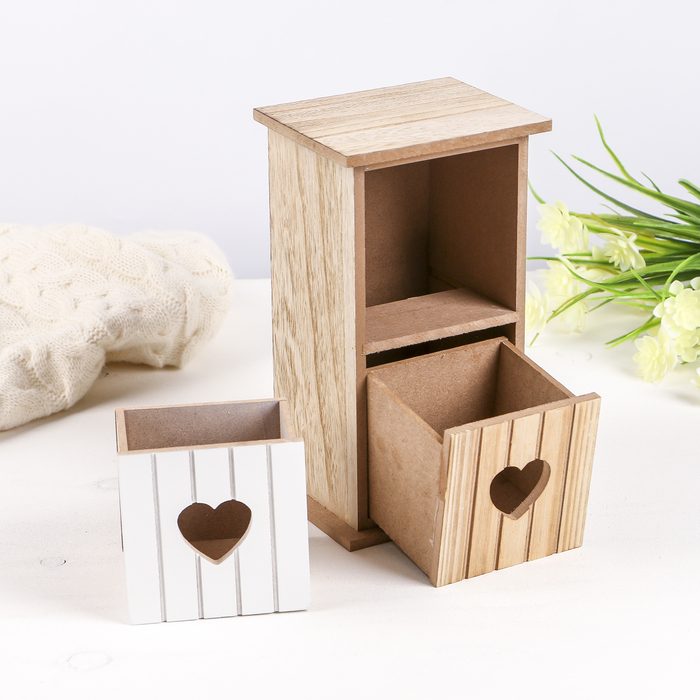 Шкатулка дерево "Комод 2 ящика. Сердечки" 21х12х10 см