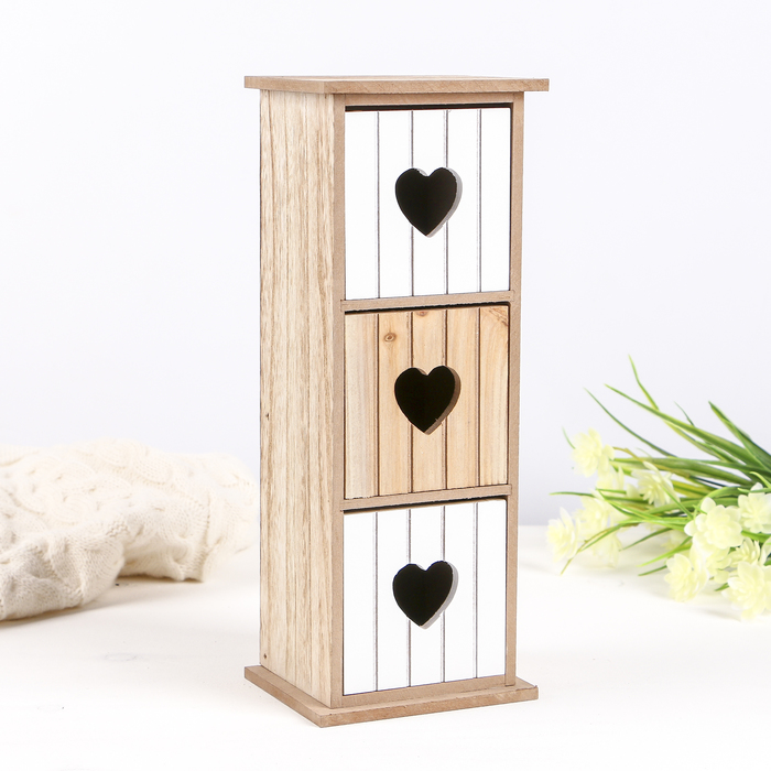 Шкатулка дерево "Комод 3 ящика. Сердечки" 30,8х12х10 см
