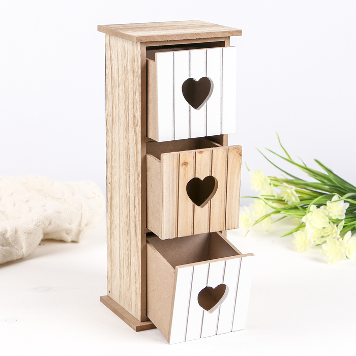 Шкатулка дерево "Комод 3 ящика. Сердечки" 30,8х12х10 см