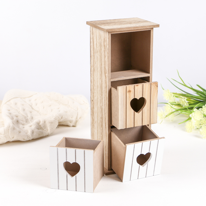 Шкатулка дерево "Комод 3 ящика. Сердечки" 30,8х12х10 см