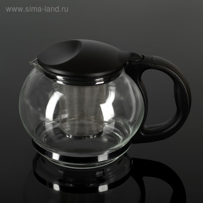 чайник стеклянный заварочный доляна иллюзия 1 5 л с металлическим ситом цвет чёрный Чайник стеклянный заварочный «Любава», 1,25 л, с металлическим ситом, цвет чёрный