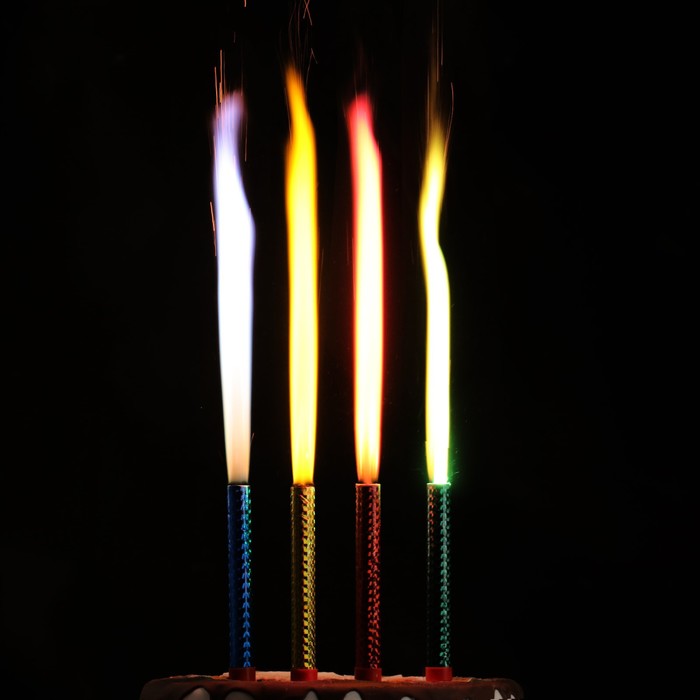 Свечи фонтаны для торта Радужные искры 10 см, 30 секунд, цветное пламя, 4 шт свечи для торта paterra цветное пламя 6шт 8см 1ч г без аромата