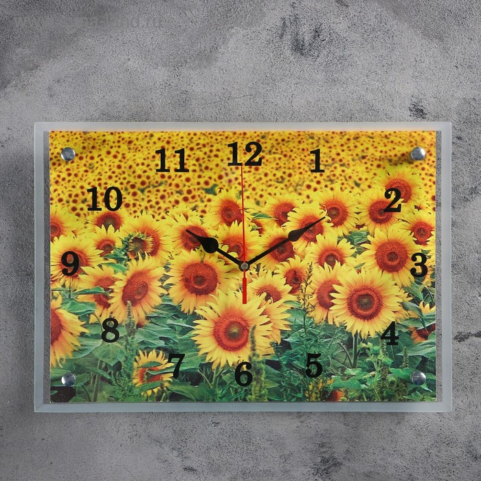 Часы настенные, серия: Цветы, Подсолнухи, 25х35 см
