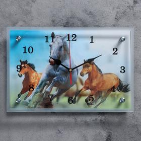 Часы настенные, серия: Животный мир, "Лошади", 20х30 см