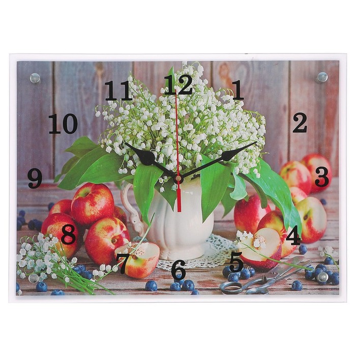 Часы настенные, серия: Цветы, Цветы и яблоки, 30х40 см