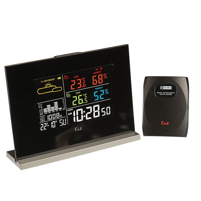 Метеостанция Ea2 EN209, прогноз погоды, цветной, влажность, радио-датчик, черный