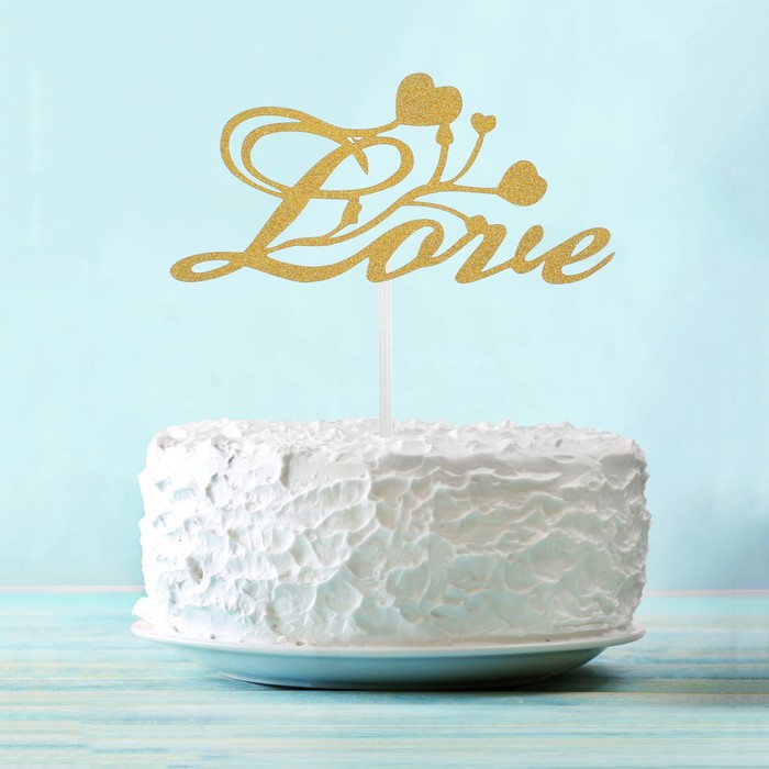 Топпер Love c сердцами, цвет золото