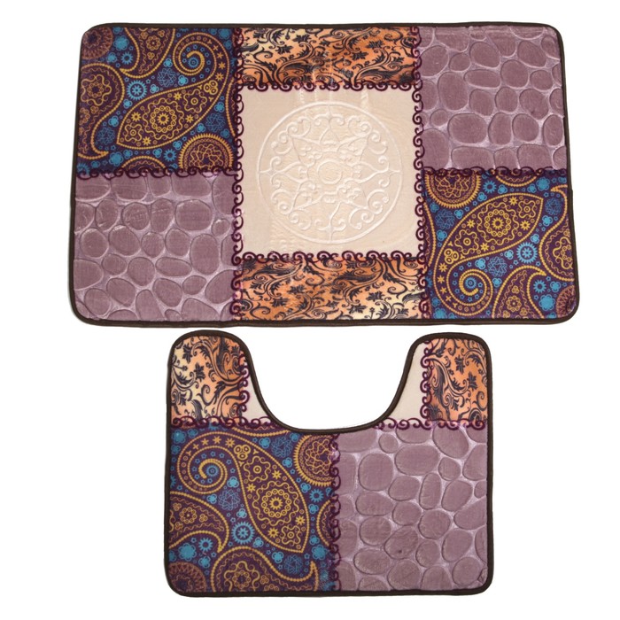 Набор ковриков для ванной и туалета 2 шт "Коллаж", цвет серый