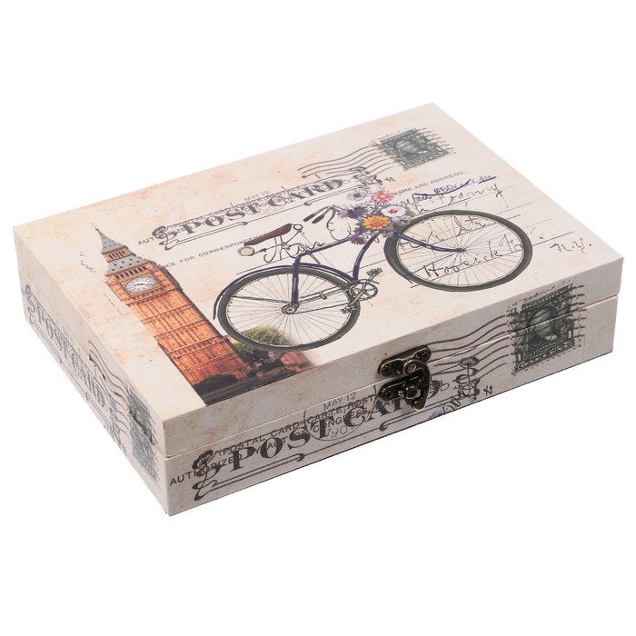 Шкатулка дерево "Биг-Бен. Велосипед с корзиной цветов" 5,5х24х17 см