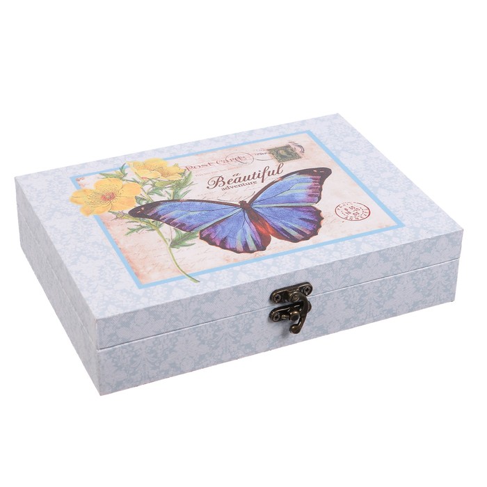 Шкатулка дерево "Бабочка и жёлтые анемоны" 5,5х24х17 см