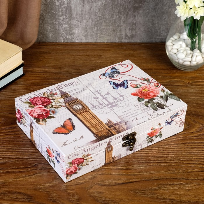 Шкатулка дерево " Бабочки. Розы" 5,5х24х17 см