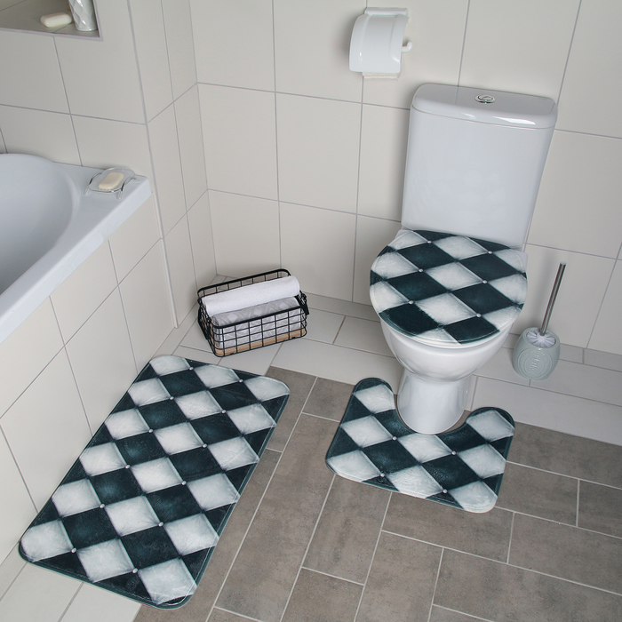 Набор ковриков для ванны и туалета Доляна «Ромбы», 3 шт: 37×45, 37×45, 45×75 см
