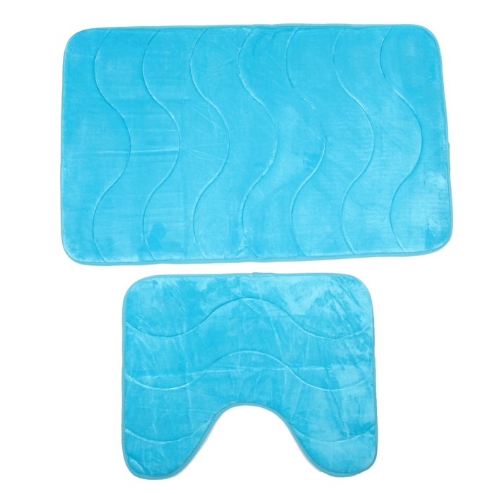 Набор ковриков для ванной и туалета 2 шт "Волна", цвет бирюзовый