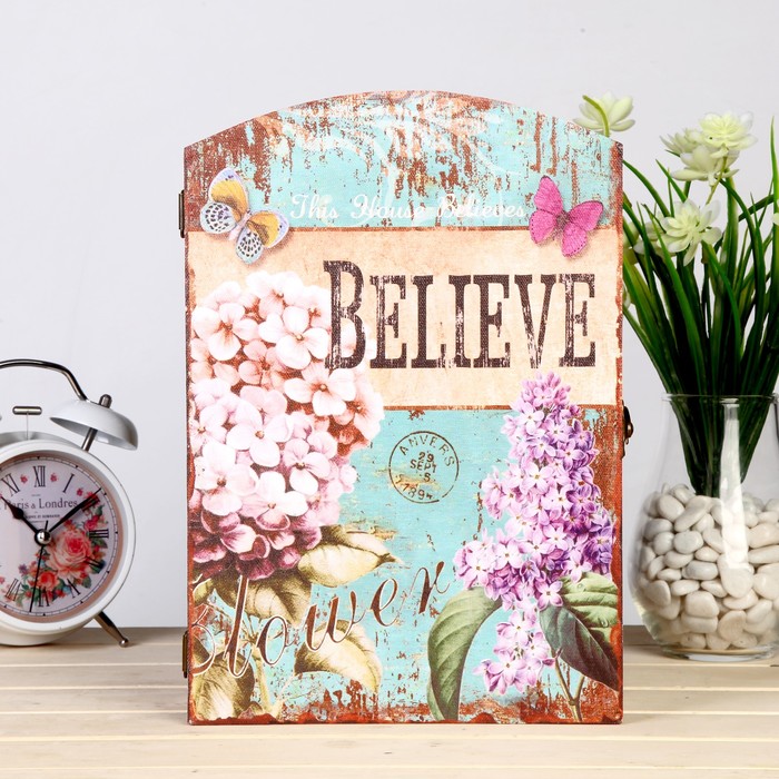 Ключница дерево 6 крючков "Гиацинты" 29х20х6,8 см