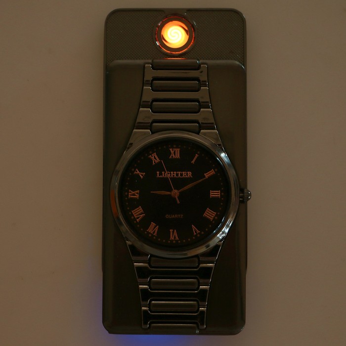 Зажигалка в подарочной коробке, USB, в виде наручных часов, 4*6 см