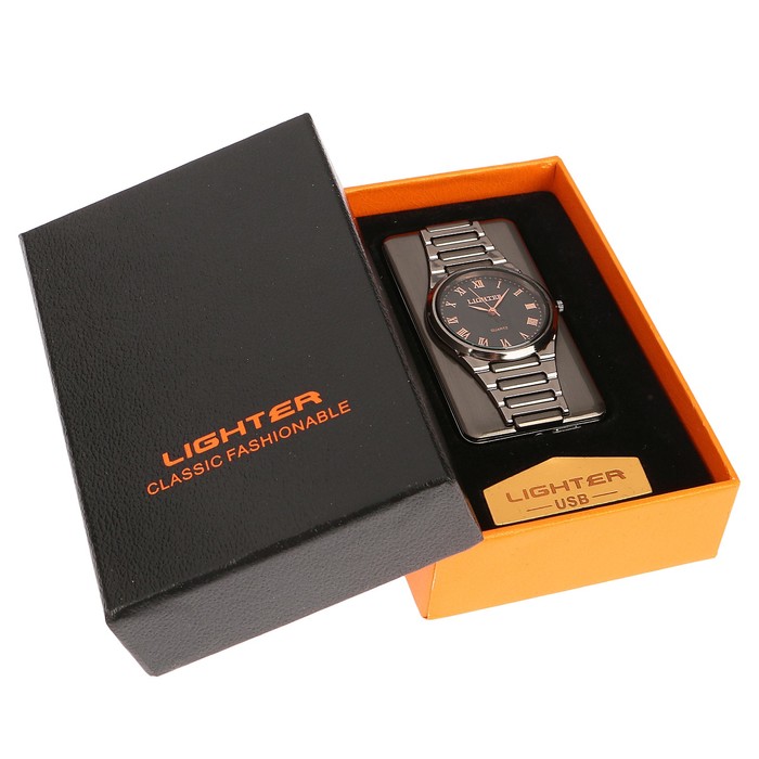 Зажигалка в подарочной коробке, USB, в виде наручных часов, 4*6 см