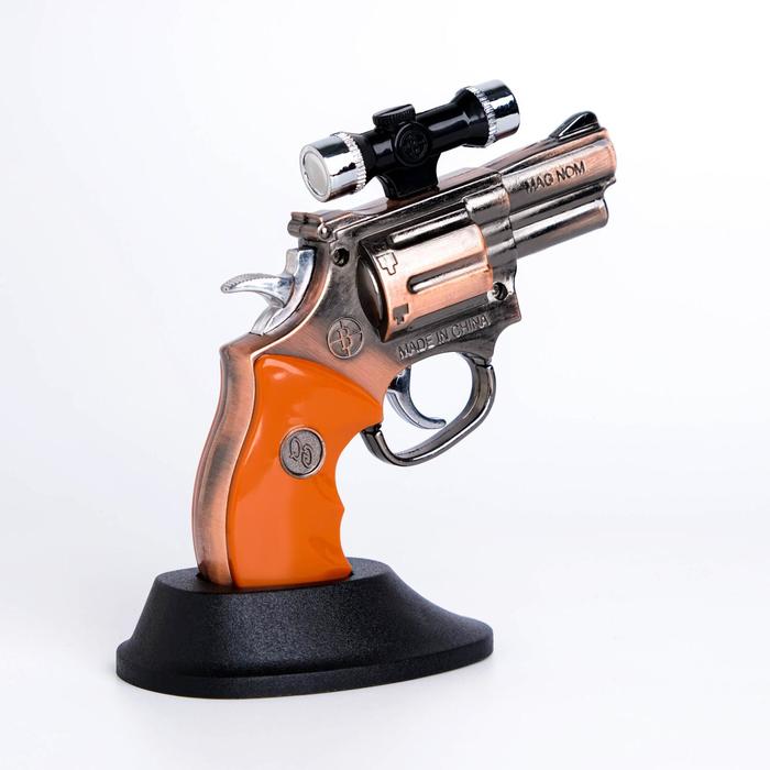 Зажигалка мужская, газ, бронзовая с диагональной ажурной полоской, 3,5*6,5 см