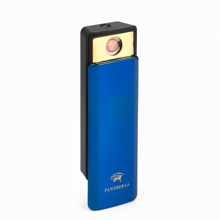 Зажигалка электронная, USB, спираль, фонарик, 2.5х7.5 см, синяя