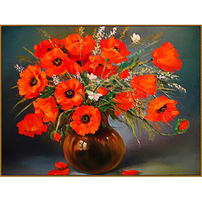 Алмазная мозаика "Маки в вазе", 17 цветов