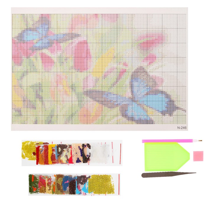 Алмазная мозаика "Бабочки в тюльпанах", 33 цвета