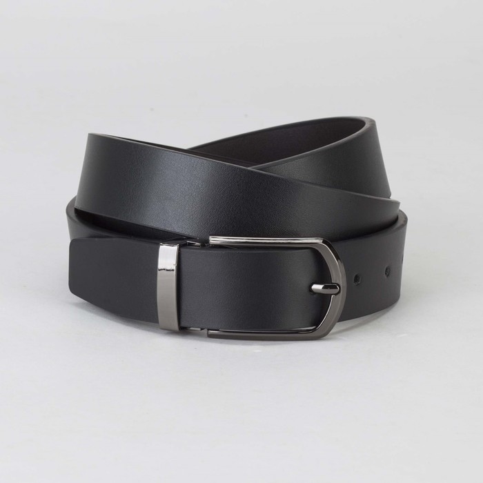 Ремень мужской, гладкий, пряжка тёмный металл, ширина - 3 см, цвет чёрный