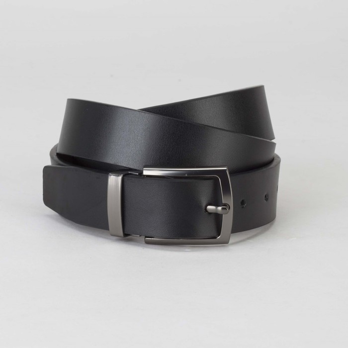 Ремень мужской, гладкий, пряжка тёмный металл, ширина - 3 см, цвет чёрный
