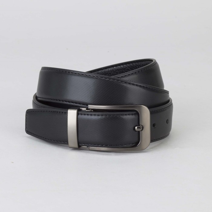 Ремень мужской, пряжка тёмный металл, ширина - 3 см, цвет чёрный