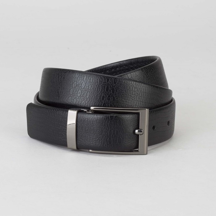 Ремень мужской, ящер, пряжка тёмный металл, ширина - 3 см, цвет чёрный
