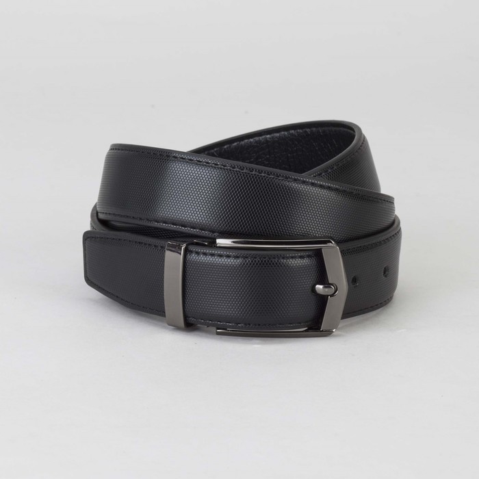 Ремень мужской, 2 строчки, пряжка тёмный металл, ширина - 3 см, цвет чёрный