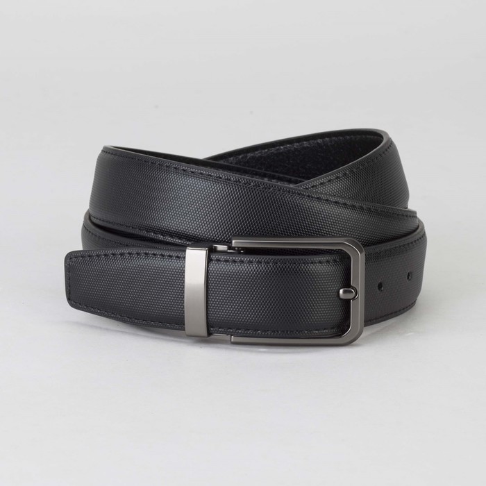 Ремень мужской, 2 строчки, пряжка тёмный металл, ширина - 3 см, цвет чёрный