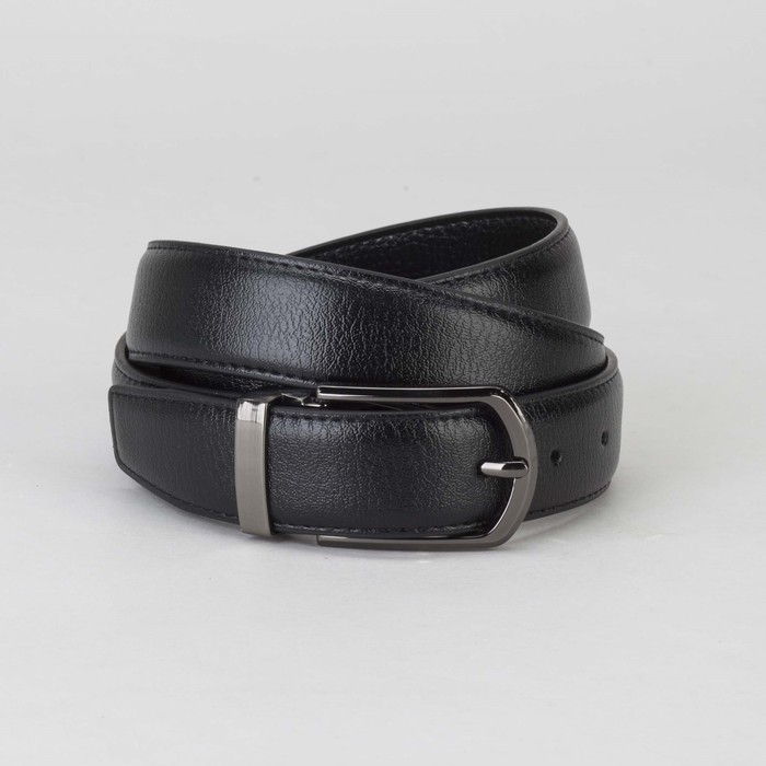 Ремень мужской, 2 строчки, пряжка тёмный металл, ширина - 3 см, цвет чёрный