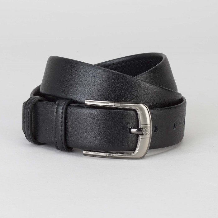 Ремень мужской, гладкий, пряжка тёмный металл, ширина - 3,5 см, цвет чёрный
